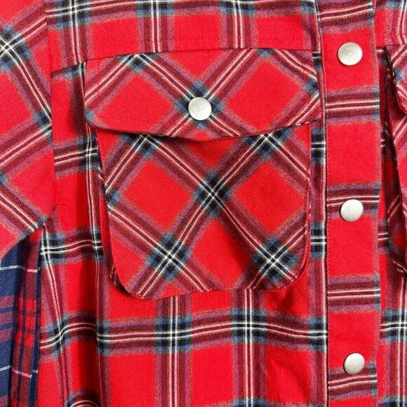 Zara Plaid Flannel Red Blue Long Sleeve Button Up  Shirt  Dress Size 13 14 - Picture 5 of 12
